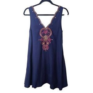 Lilly Pulitzer Women's Blue and Purple Embroidered Sleeveless Dress